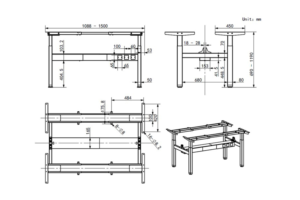 Electric Height Adjustable Desk Bench System DS4-2 Stage