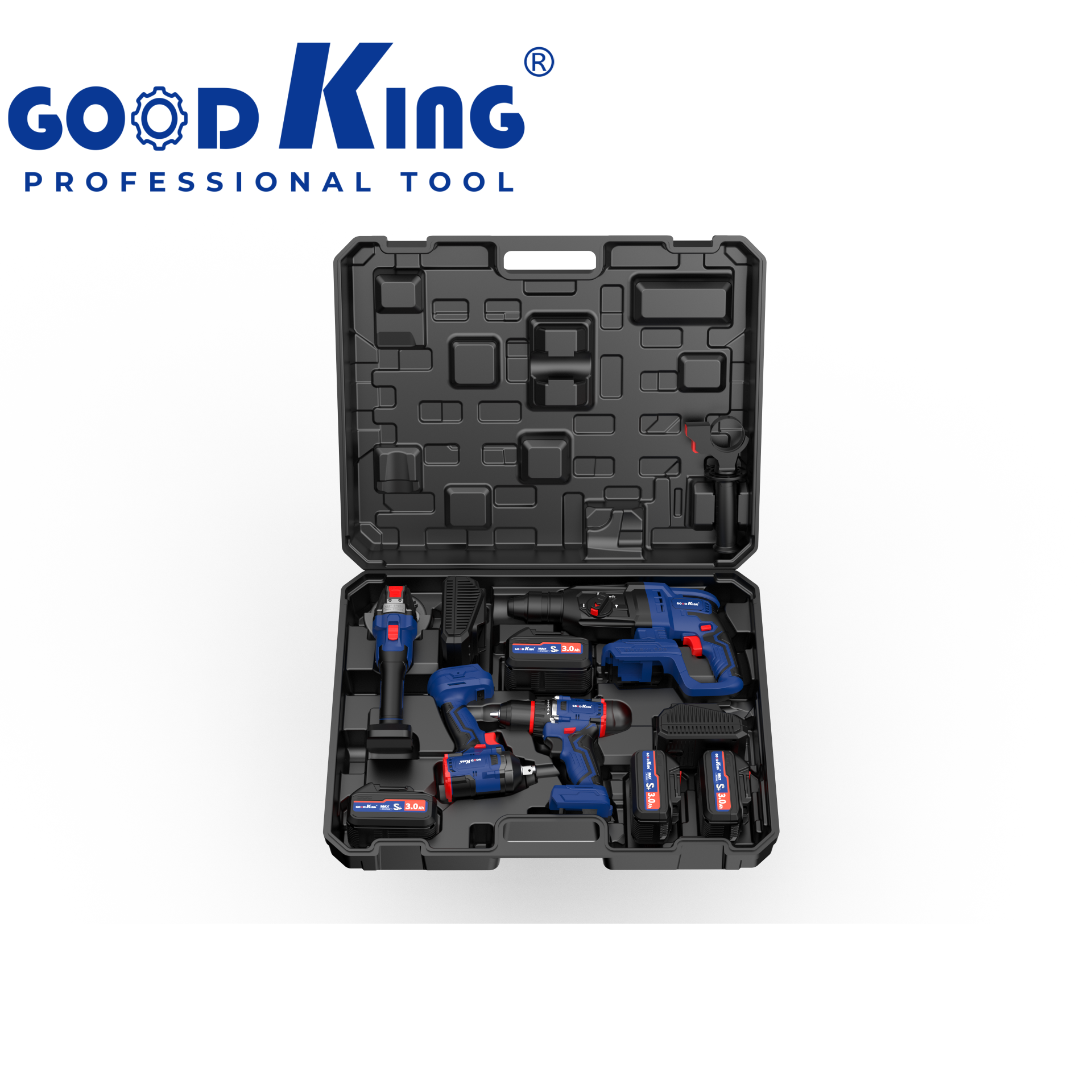 Goodking Custom-D Type MT Plug-20V Brushless Hammer, Angle Grinder, Drill, Wrench 4-in-1 Set 4.0AH [Four Batteries, Two Chargers] 61032