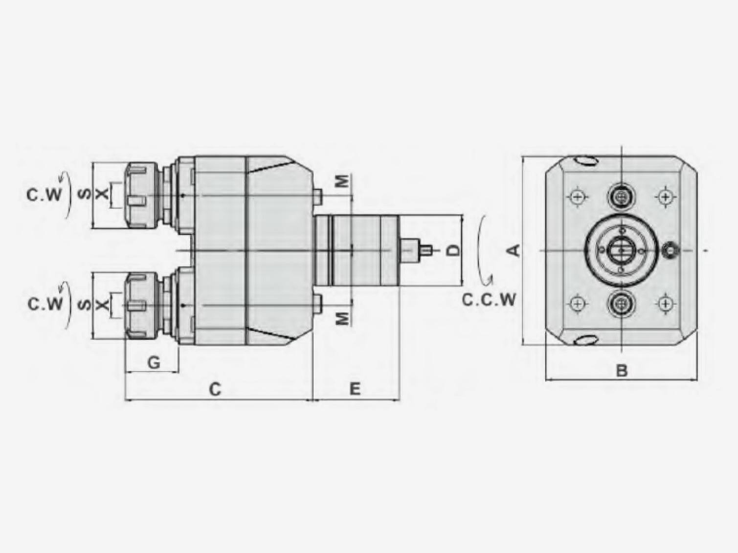 AXIAL MILLING AND DRILLING HEAD DOUBLE HEAD,X OFFSET