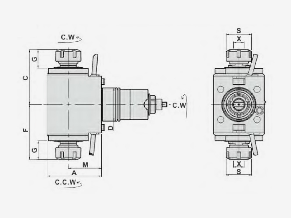 RADIAL MILLING AND DRILLING HEAD DOUBLE HEAD