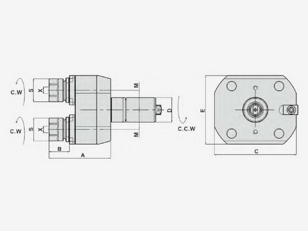 AXIAL MILLING AND DRILLING HEAD DOUBLE COLLETS, Y OFFSET