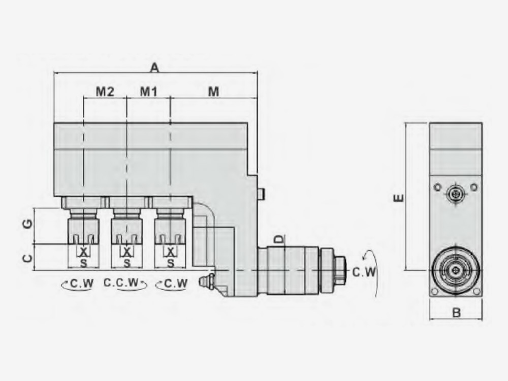 MILLING AND DRILLING HEAD TRIPLE HEADS-OFFSET Main Tool Post-End Surface Machining