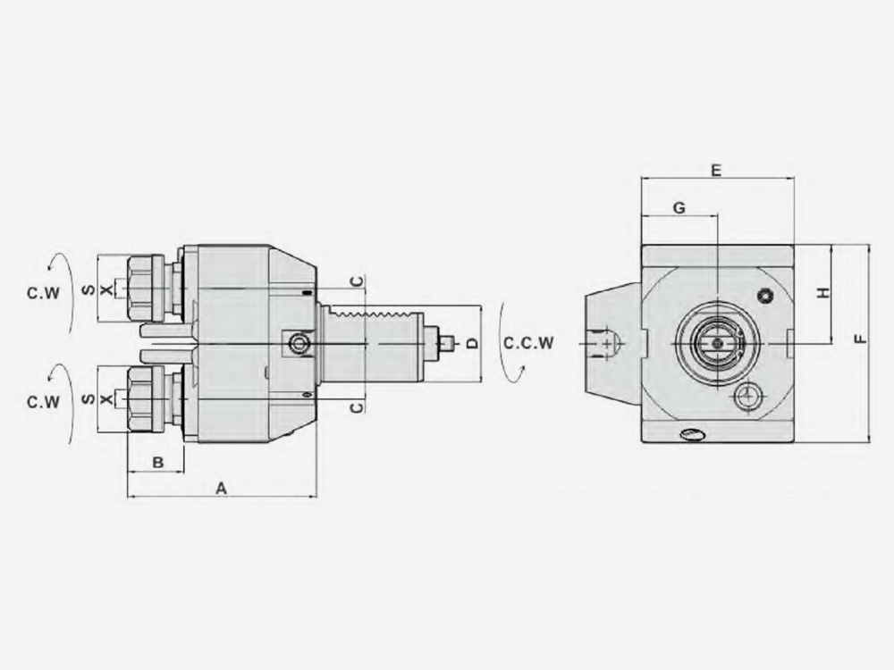 AXIAL DRILLING AND MILLING HEAD DOUBLE COLLETS ,Y OFFSET