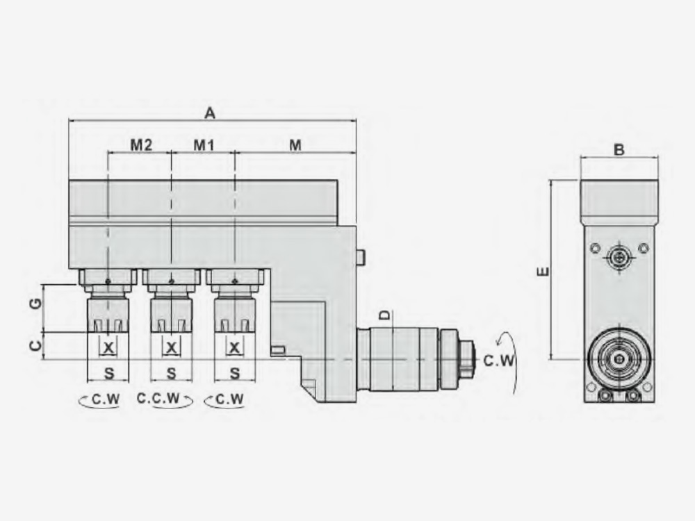 MILLING AND DRILLING HEAD TRIPLE HEADS-OFFSET Main Tool Post-End Surface Machining