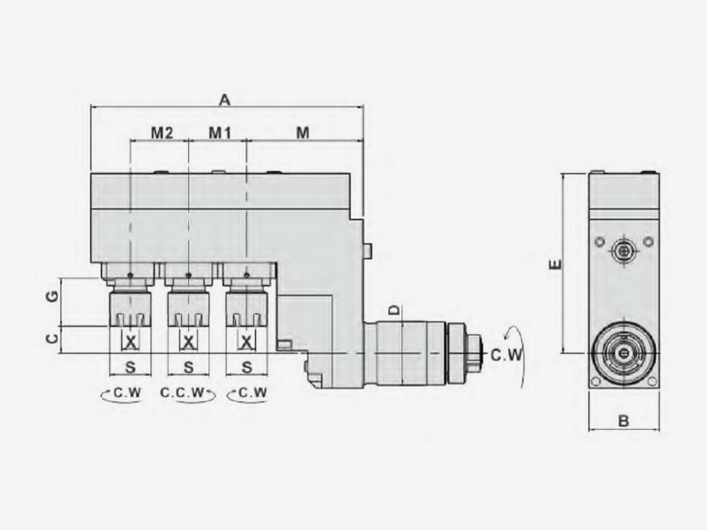 DRILLING AND MILLING HEAD TRIPLE HEADS-OFFSET Main Tool Post-End Surface Machining
