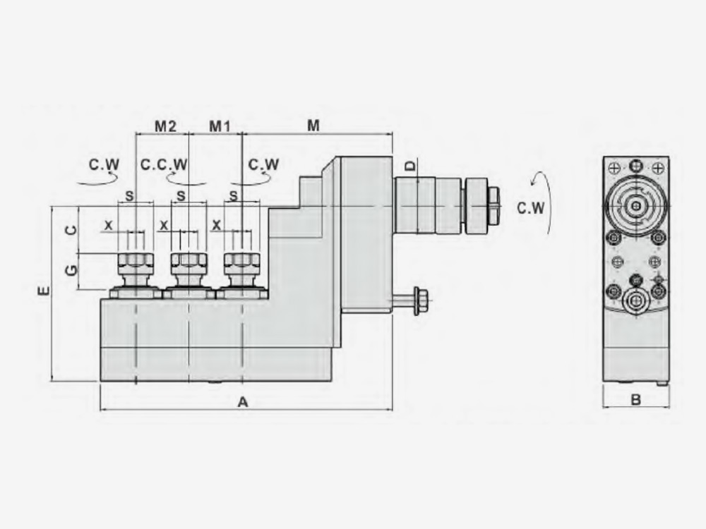 MILLING AND DRILLING HEAD TRIPLE HEADS-OFFSET Main Tool Post-End Surface Machining